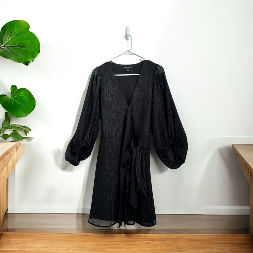 Banana Republic Women’s Over Ruffle Wrap Black Polyester Dress Size M